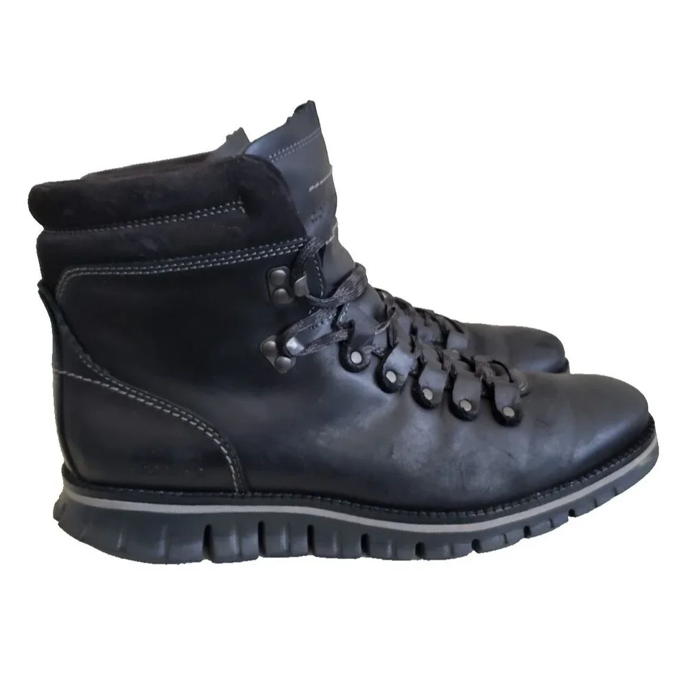 Cole Haan ZeroGrand Hiker Boots Men's Sz 8.5M Black Leather Waterproof Lace Up